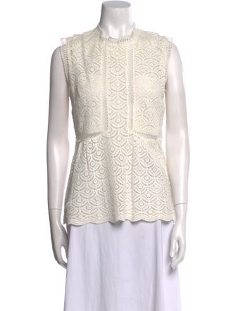 Veronica Beard Lace Pattern Mock Neck Top