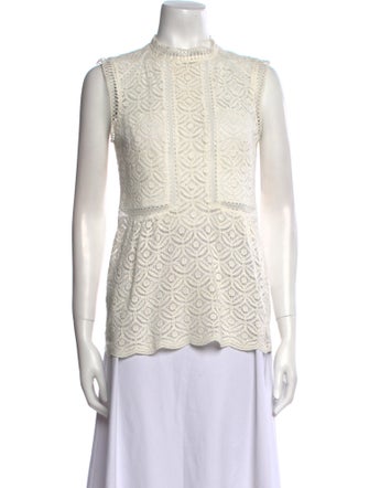 Veronica Beard Lace Pattern Mock Neck Blouse