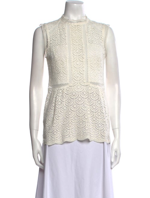Veronica Beard Lace Pattern Mock Neck Blouse