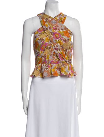 Veronica Beard Silk Floral Print Crop Top
