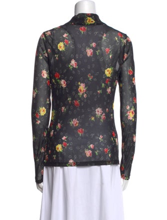 Veronica Beard Floral Print Mock Neck Button-Up Top