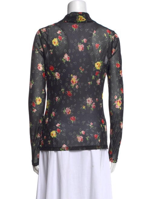 Veronica Beard Floral Print Mock Neck Button-Up Top