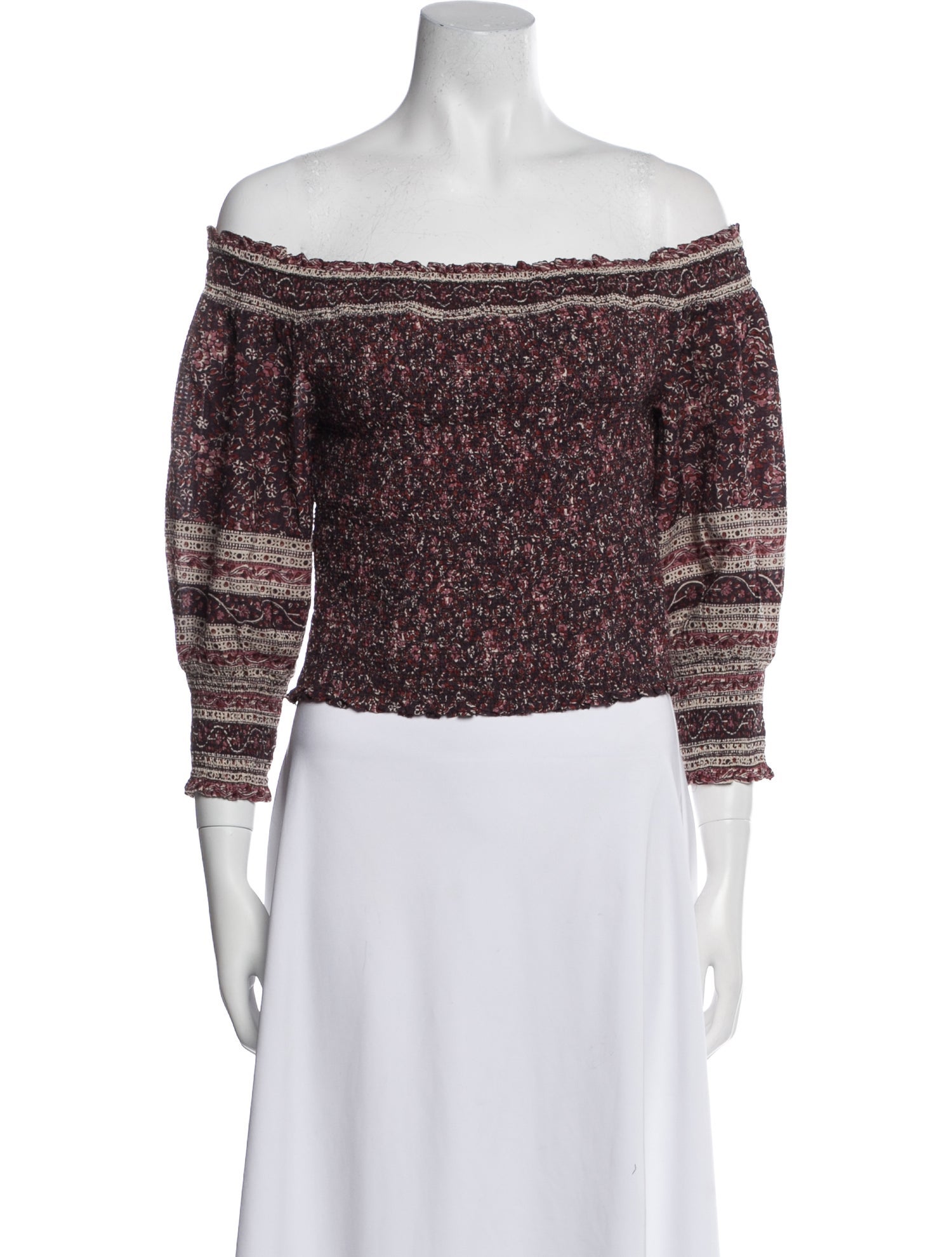 Veronica Beard Printed Off-The-Shoulder Crop Top