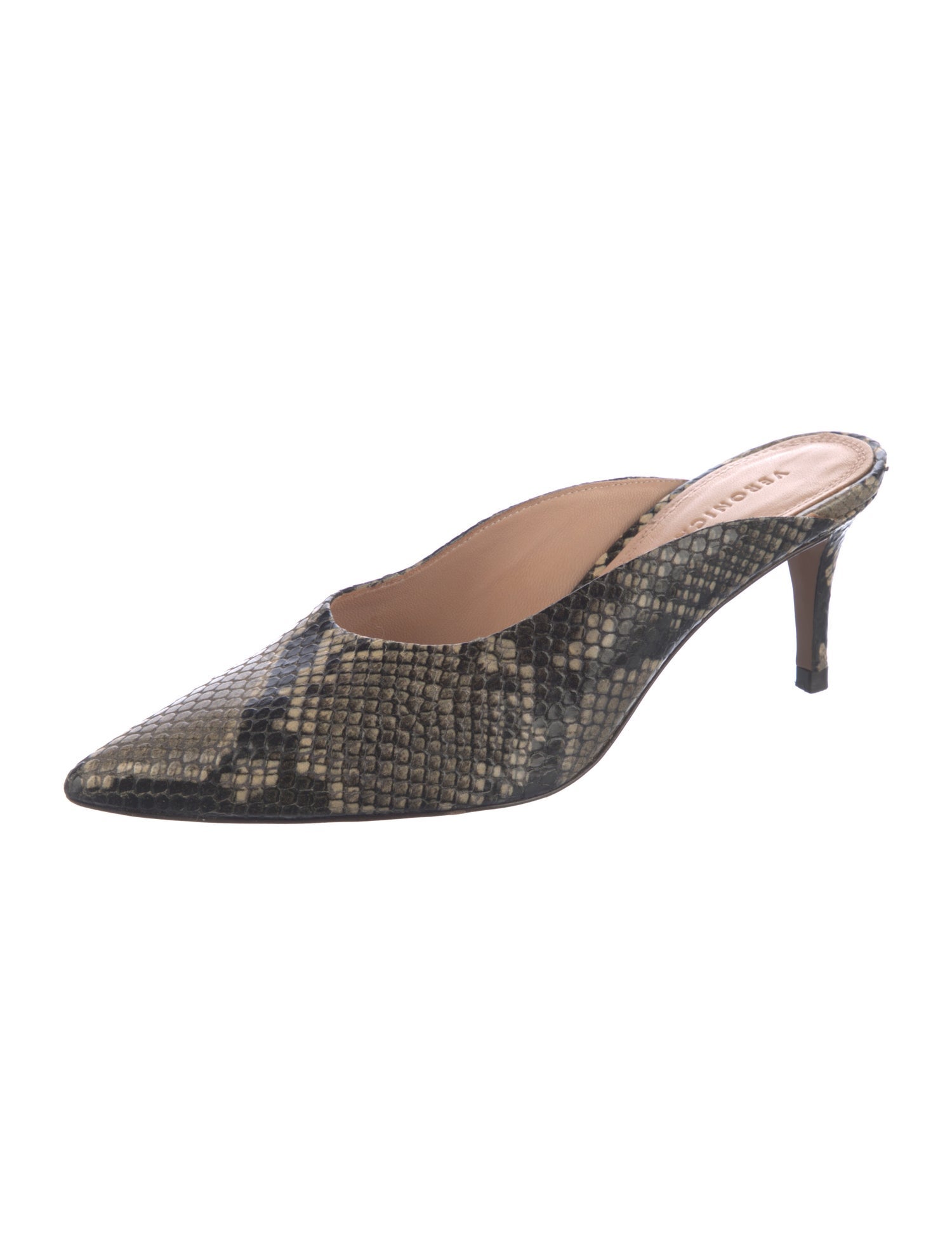 Veronica Beard Snakeskin Animal Print Mules