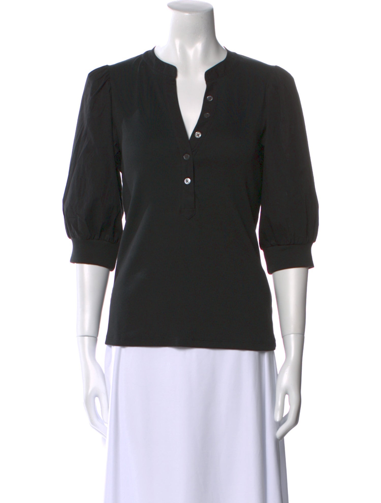 Veronica Beard V-Neck Three-Quarter Sleeve Polo