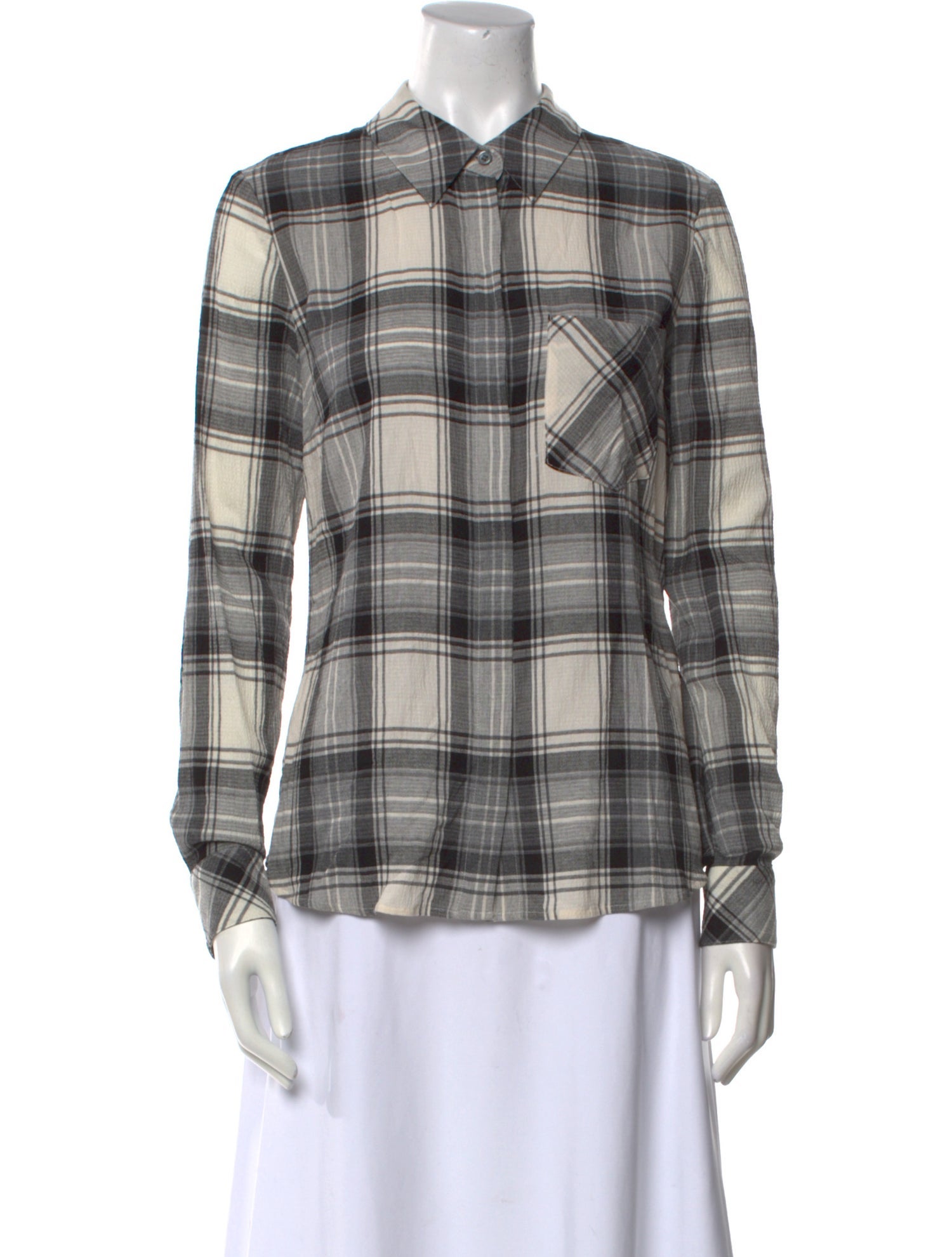 Veronica Beard Plaid Print Long Sleeve Button-Up Top