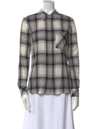 Veronica Beard Plaid Print Long Sleeve Button-Up Top