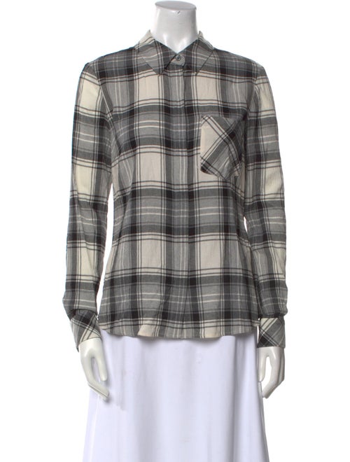 Veronica Beard Plaid Print Long Sleeve Button-Up Top