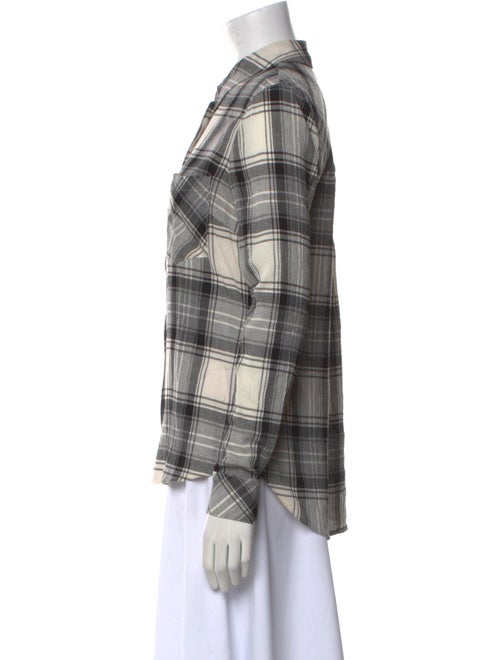 Veronica Beard Plaid Print Long Sleeve Button-Up Top