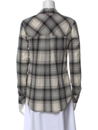 Veronica Beard Plaid Print Long Sleeve Button-Up Top