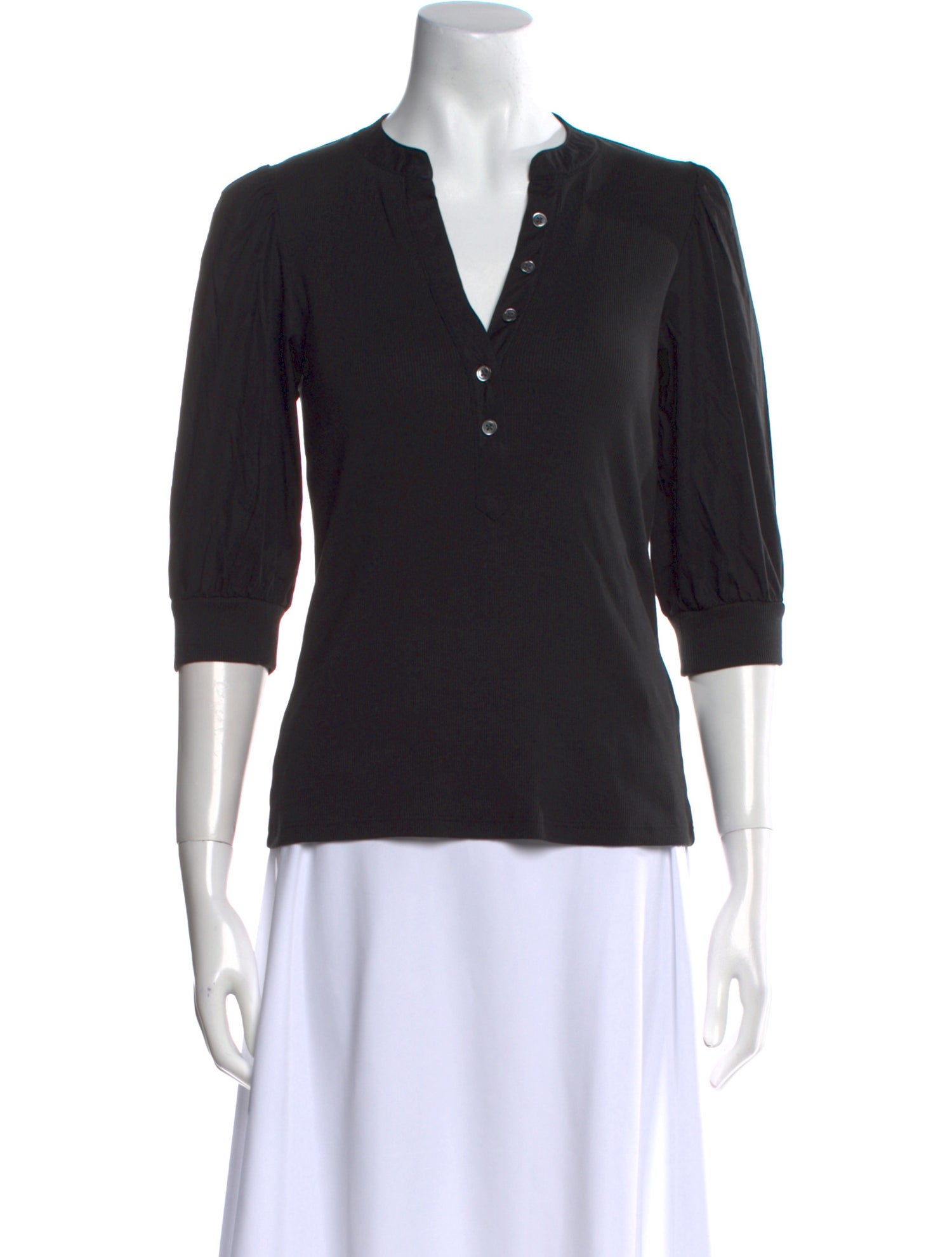 Veronica Beard V-Neck Three-Quarter Sleeve Polo