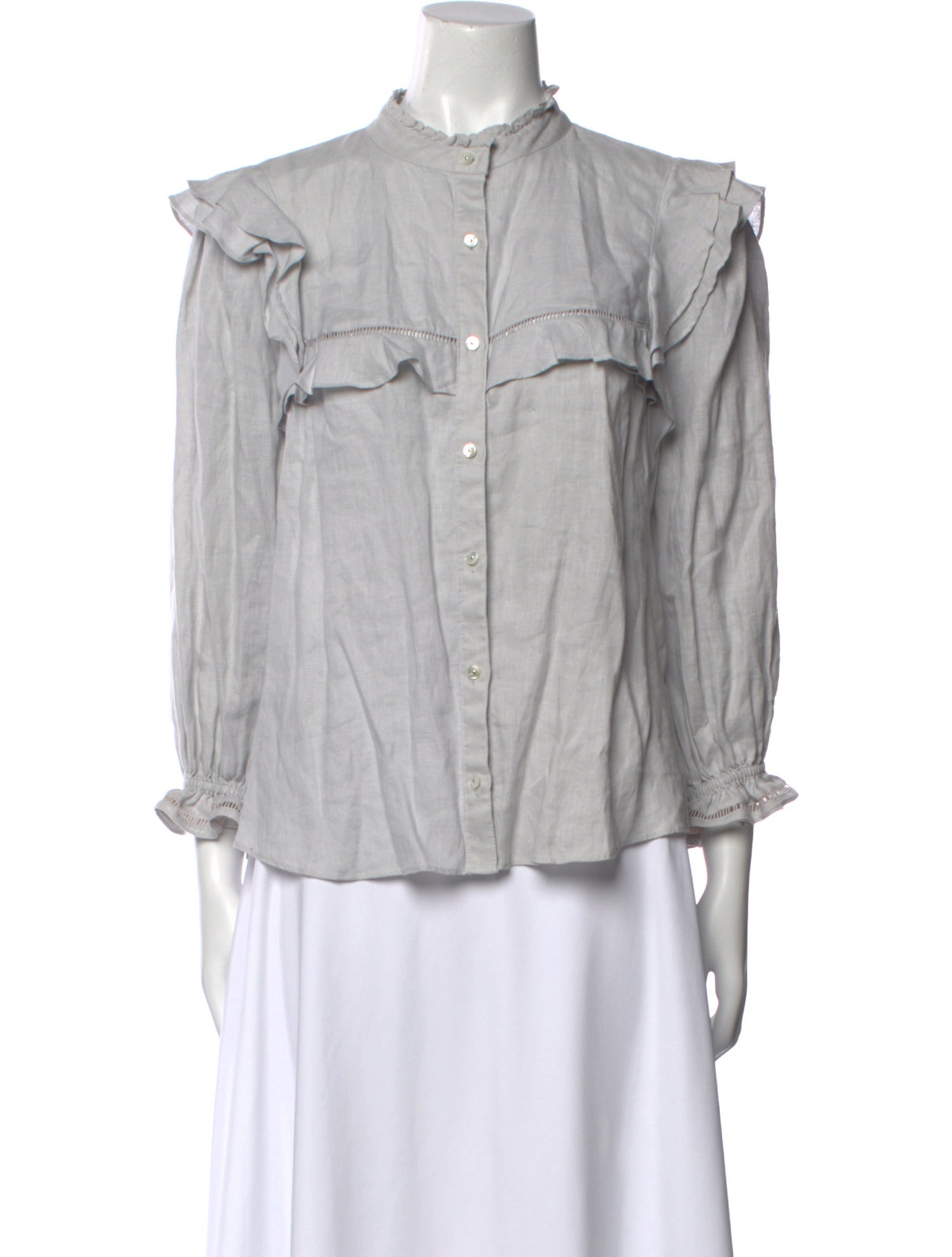 Veronica Beard Linen Mock Neck Button-Up Top w/ Tags