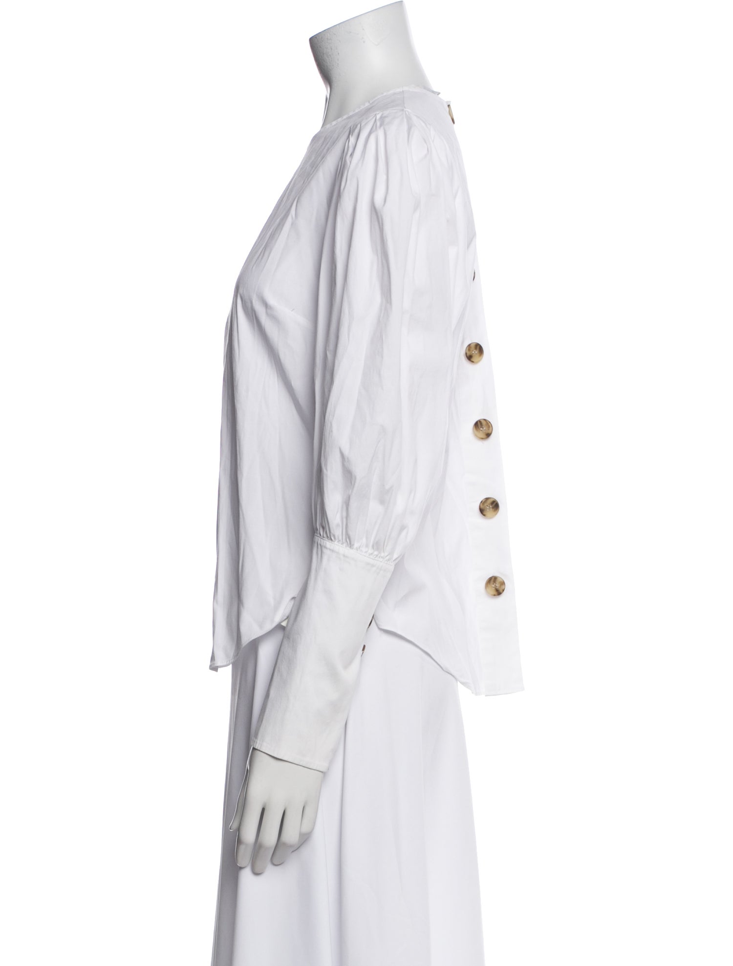 Veronica Beard Crew Neck Three-Quarter Sleeve Button-Up Top