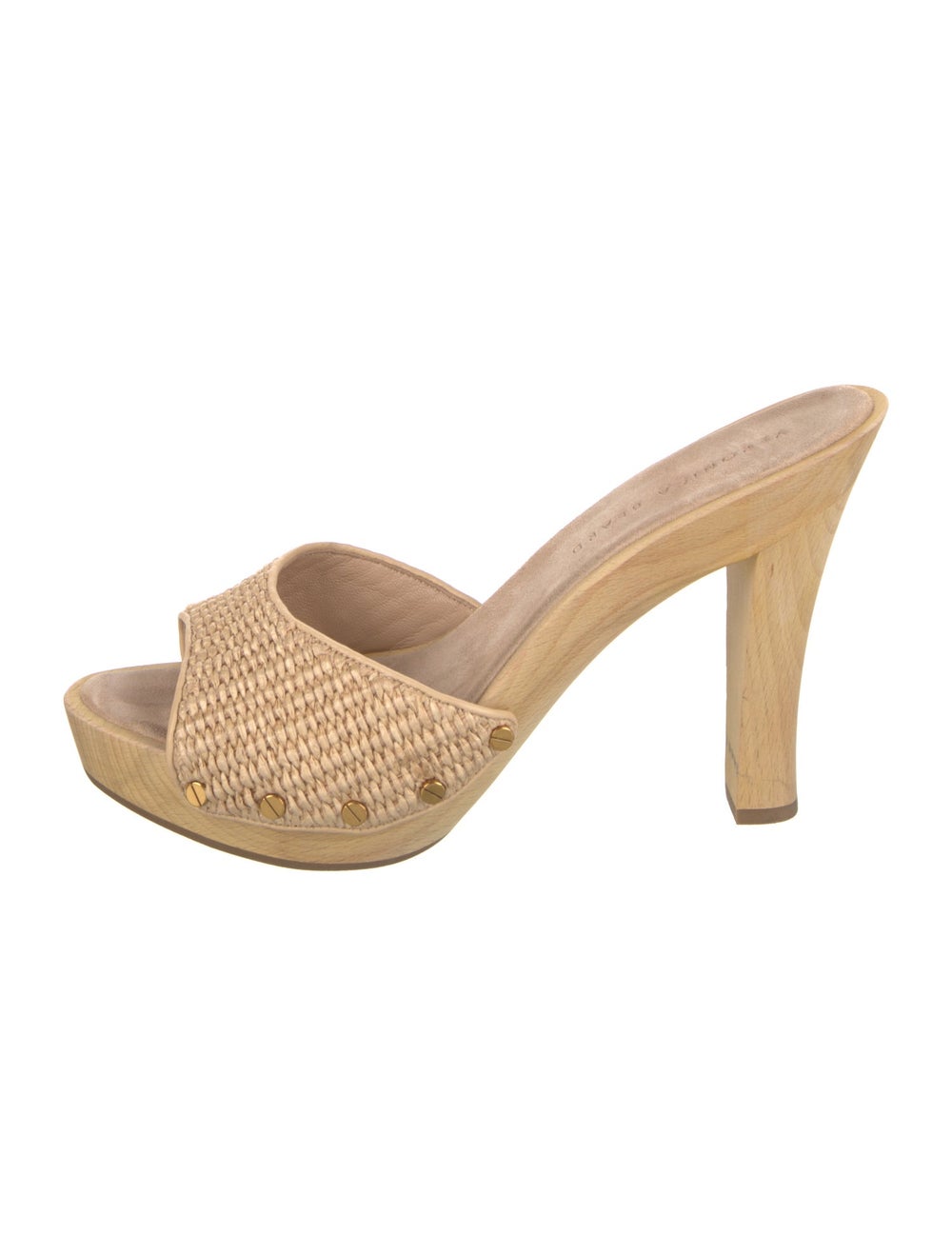 Veronica Beard Raffia Slides Neutrals Platform - image 1