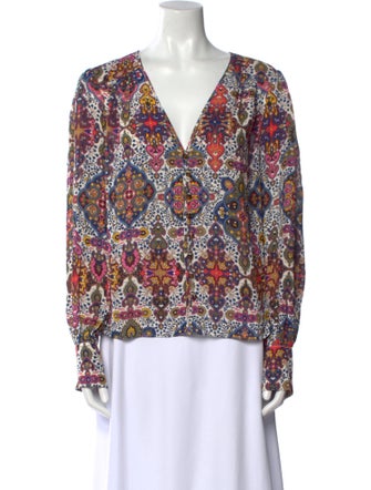 Veronica Beard Printed V-Neck Blouse