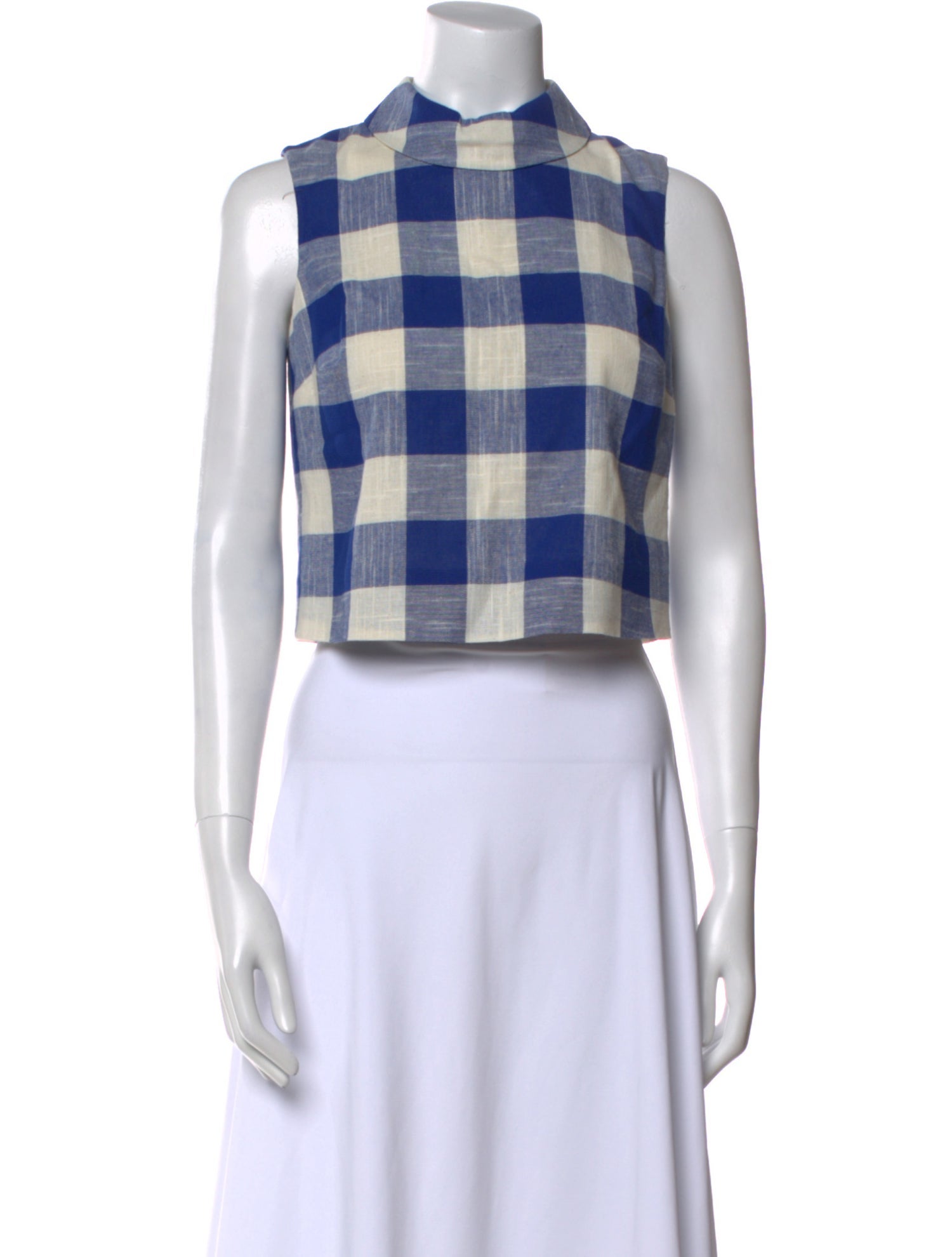 Veronica Beard Plaid Print Mock Neck Crop Top