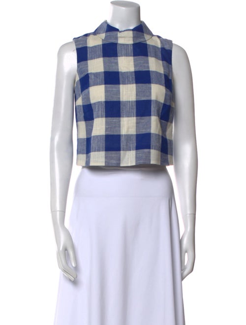 Veronica Beard Plaid Print Mock Neck Crop Top