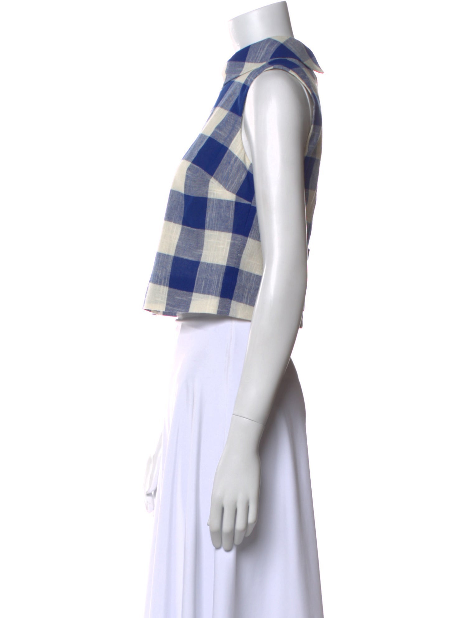 Veronica Beard Plaid Print Mock Neck Crop Top