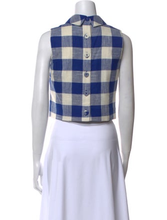 Veronica Beard Plaid Print Mock Neck Crop Top