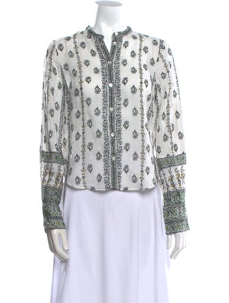 Veronica Beard Floral Print Mock Neck Button-Up Top