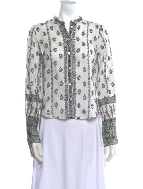 Veronica Beard Floral Print Mock Neck Button-Up Top