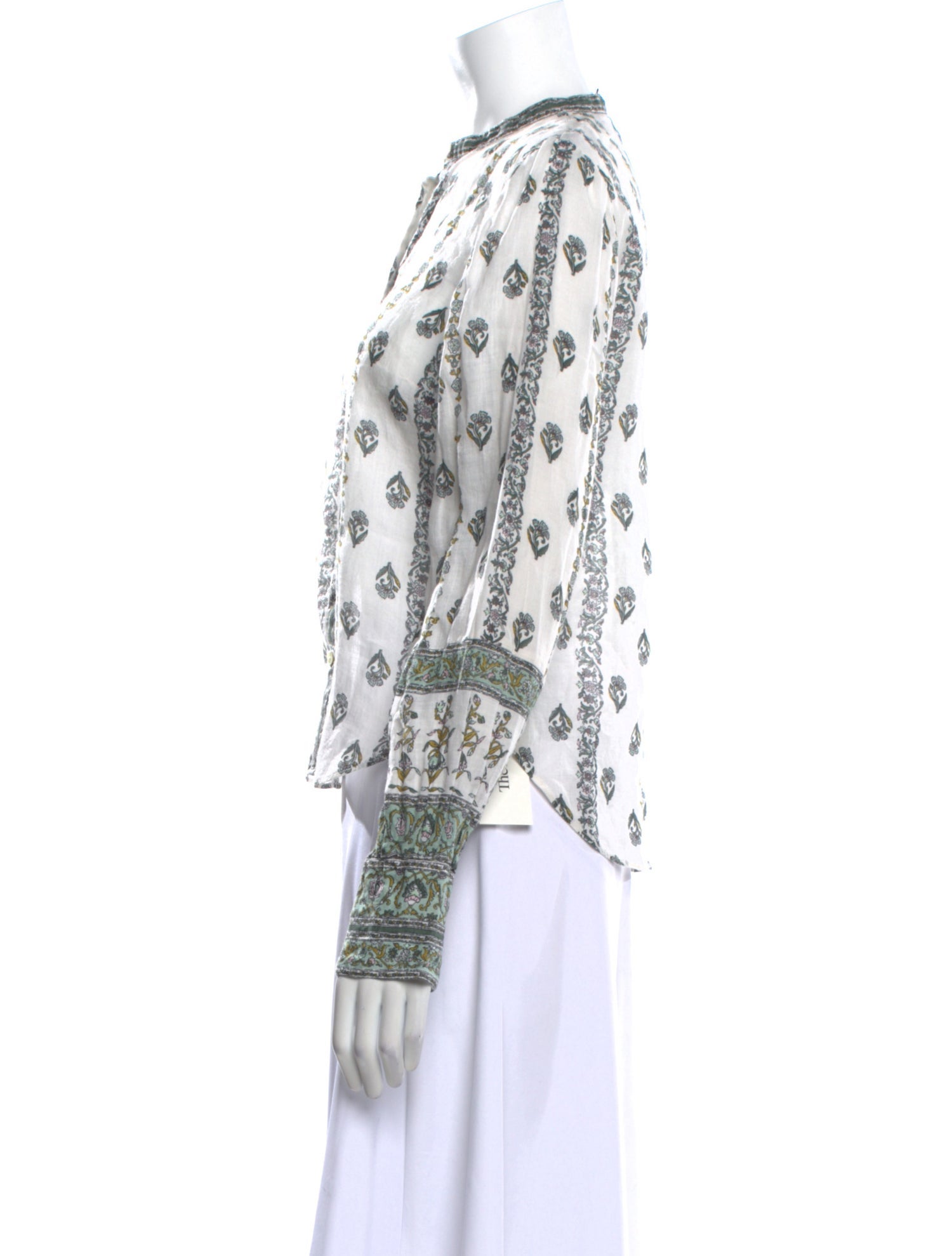 Veronica Beard Floral Print Mock Neck Button-Up Top