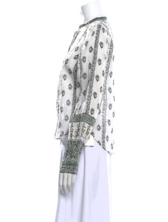 Veronica Beard Floral Print Mock Neck Button-Up Top