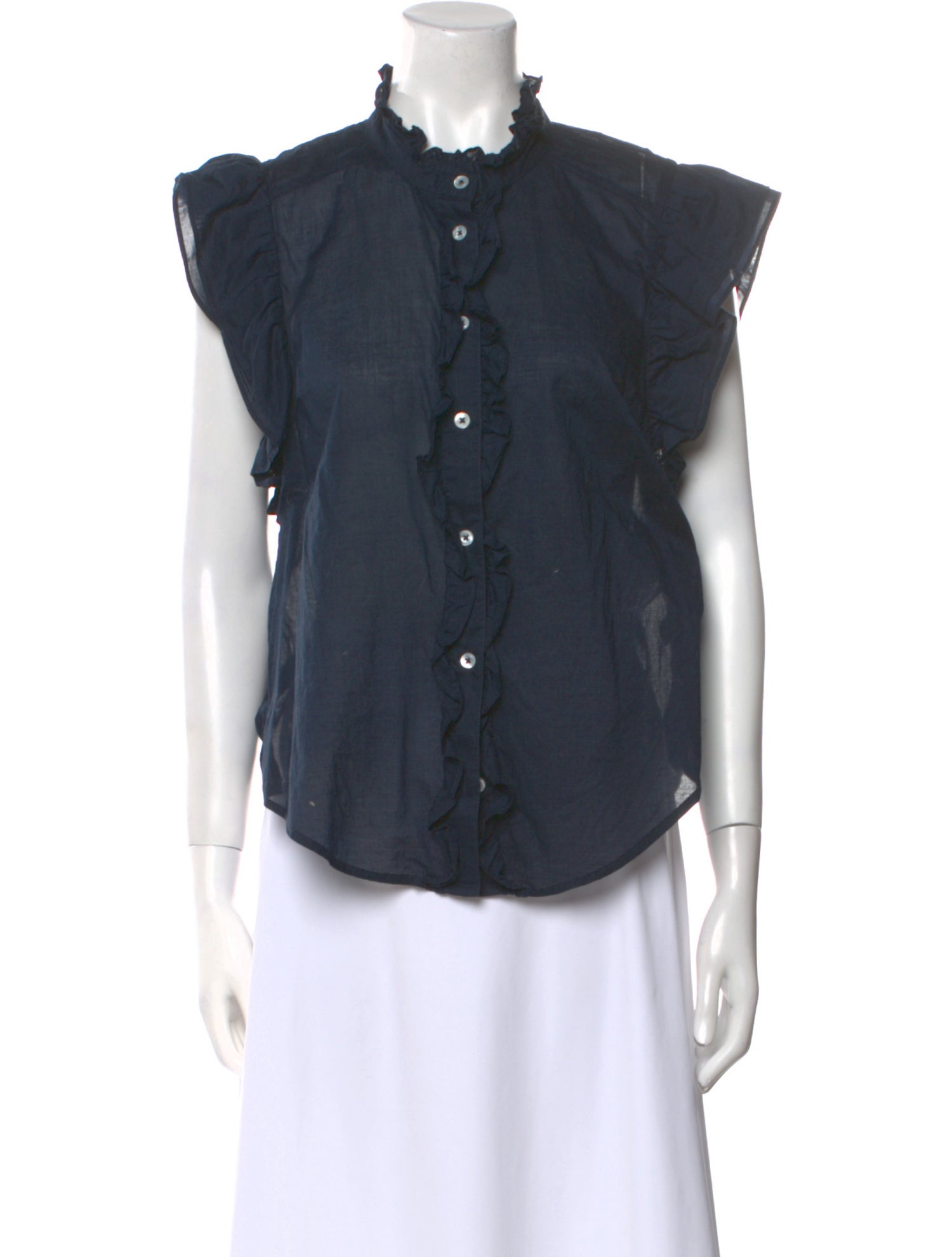 Veronica Beard Mock Neck Sleeveless Button-Up Top