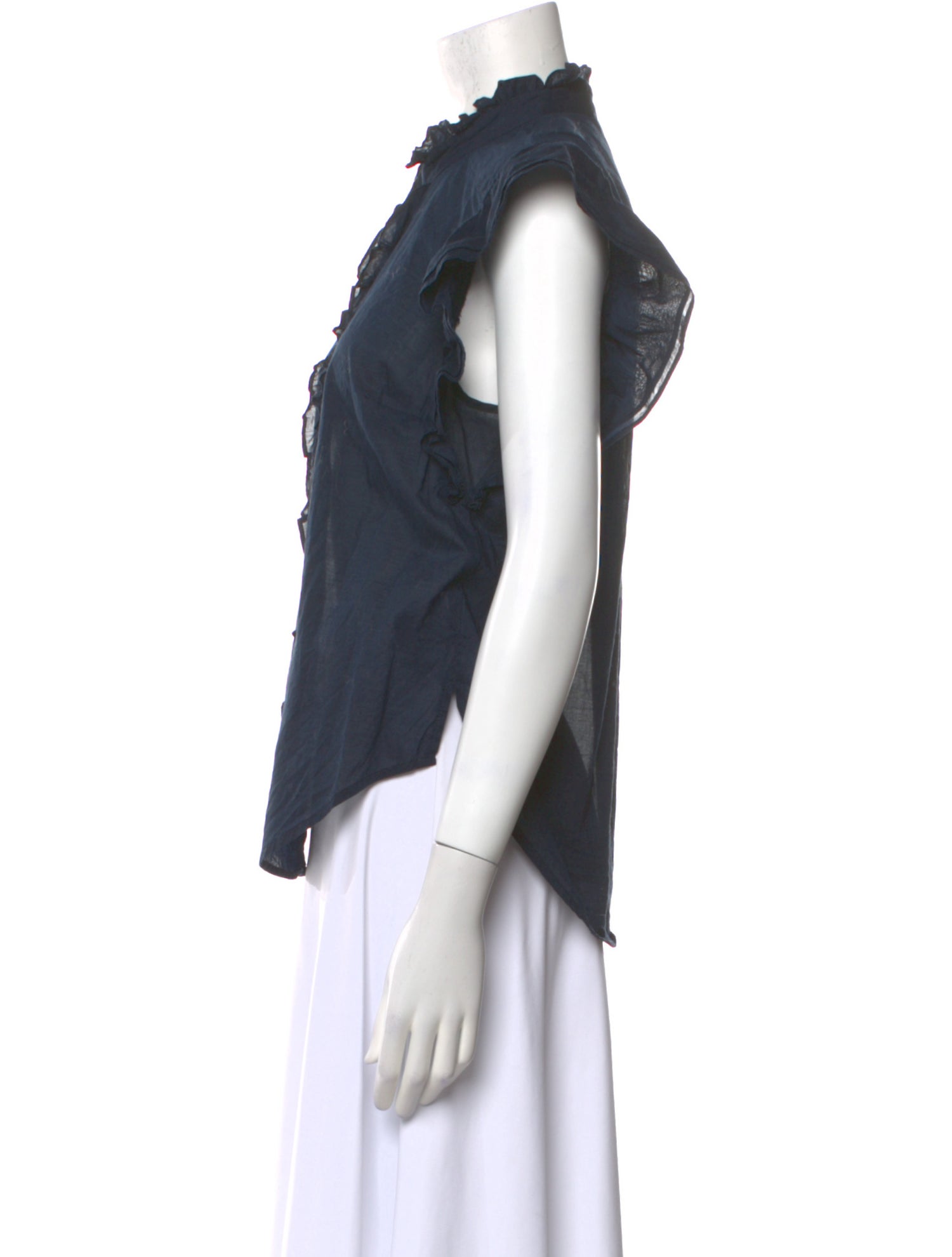 Veronica Beard Mock Neck Sleeveless Button-Up Top