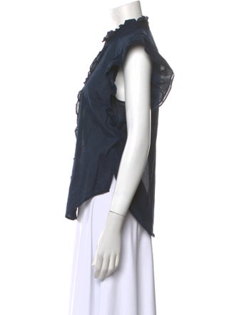 Veronica Beard Mock Neck Sleeveless Button-Up Top