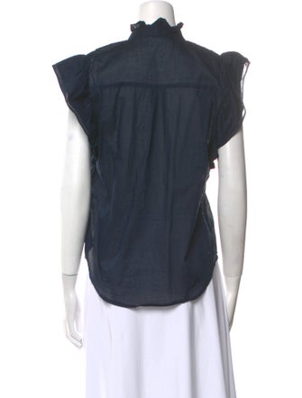 Veronica Beard Mock Neck Sleeveless Button-Up Top