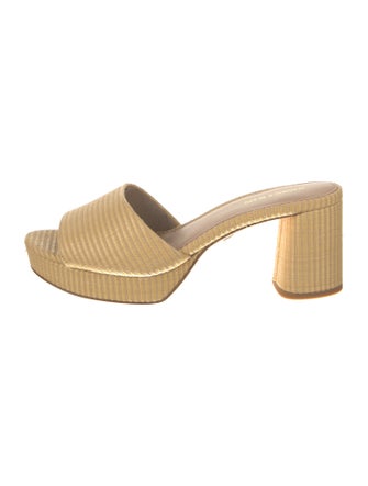 Veronica Beard Raffia Leather Trim Embellishment Slides
