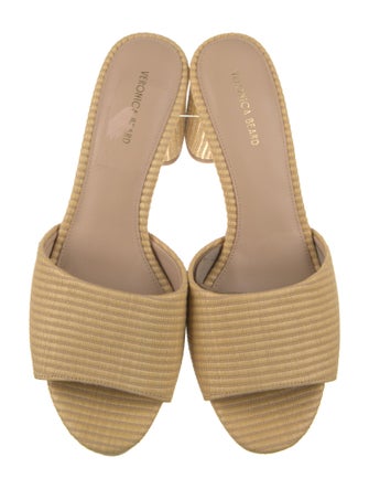 Veronica Beard Raffia Leather Trim Embellishment Slides