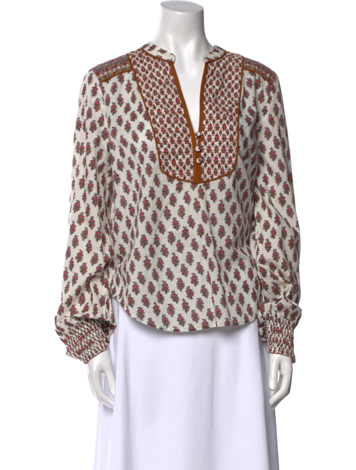 Veronica Beard Printed V-Neck Blouse