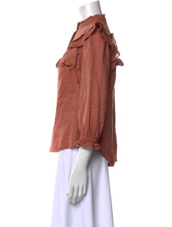 Veronica Beard Linen Mock Neck Button-Up Top