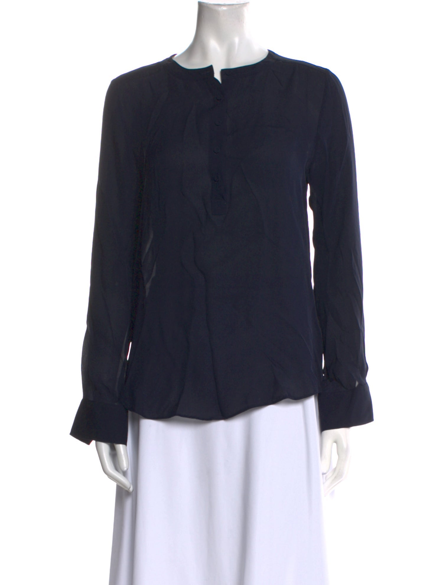 Veronica Beard Silk Crew Neck Button-Up Top