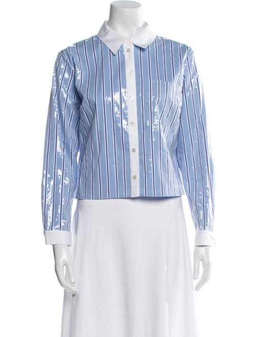 Veronica Beard Striped Long Sleeve Button-Up Top