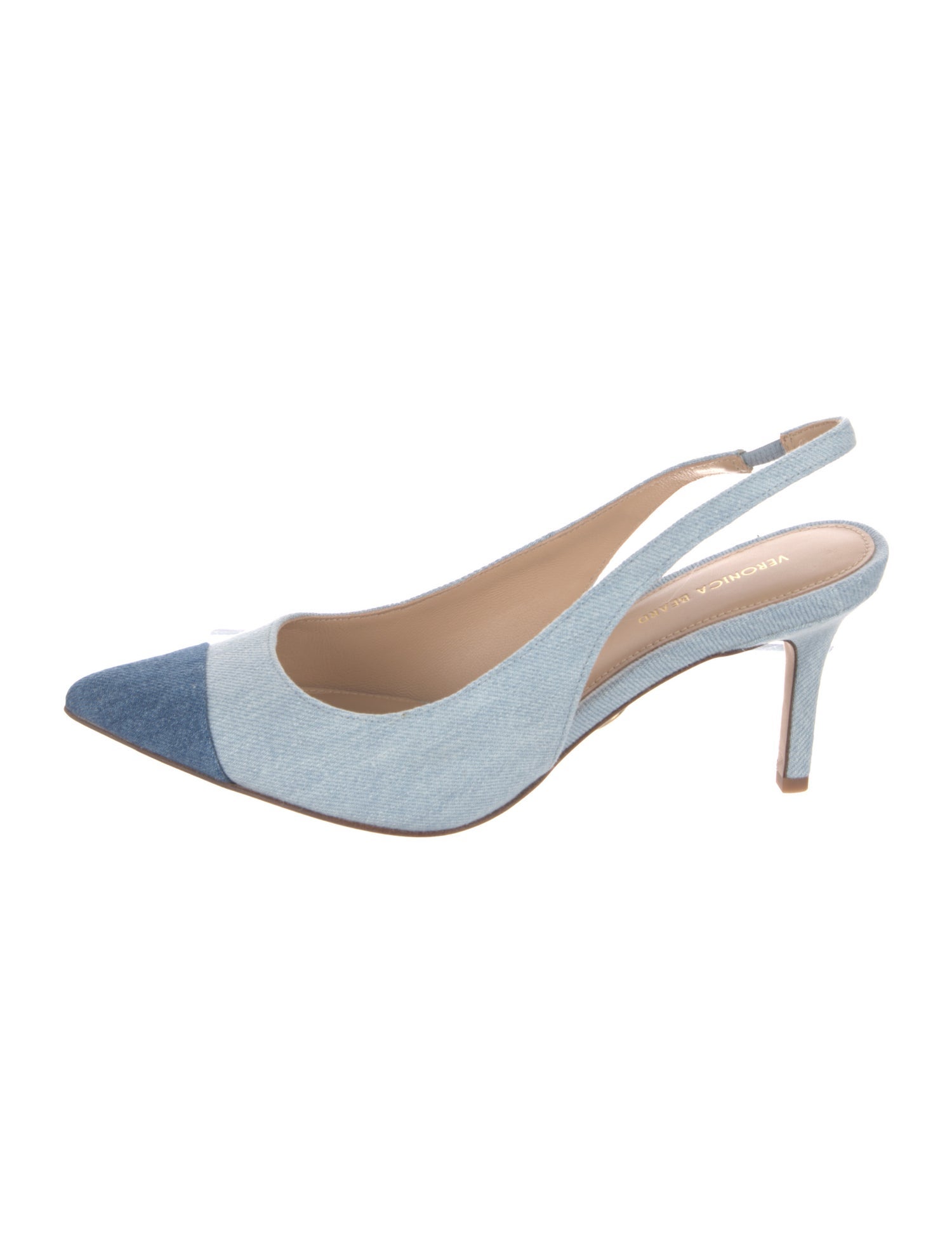 Veronica Beard Denim Colorblock Pattern Slingback Pumps
