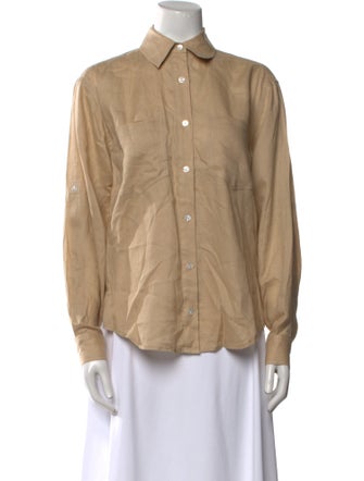 Veronica Beard Linen Long Sleeve Button-Up Top