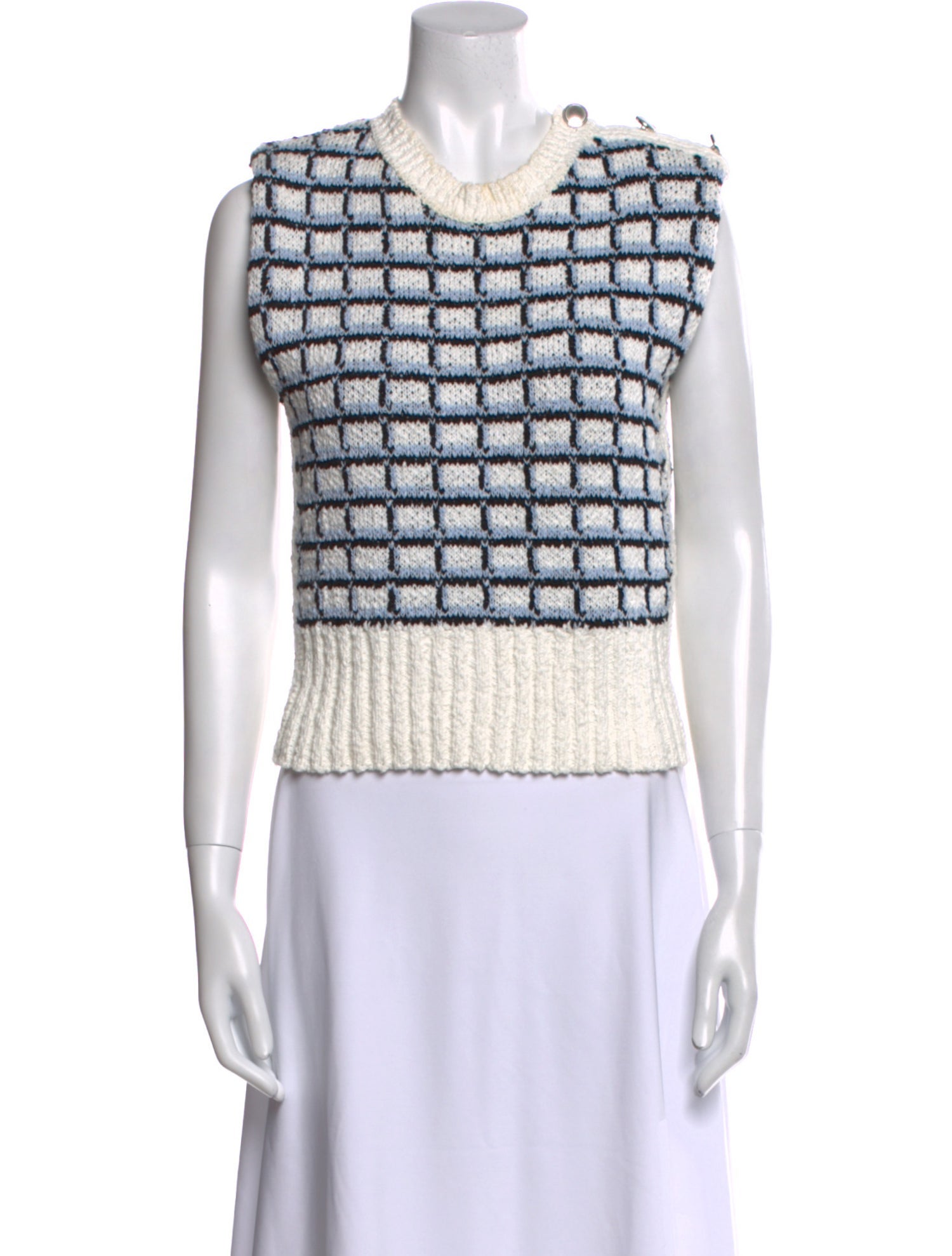 Veronica Beard Plaid Print Crew Neck Sweater