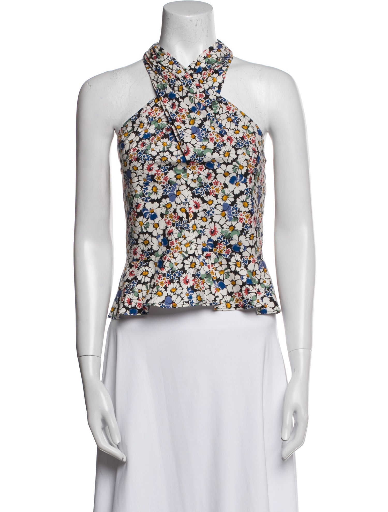 Veronica Beard Floral Print Halterneck Crop Top