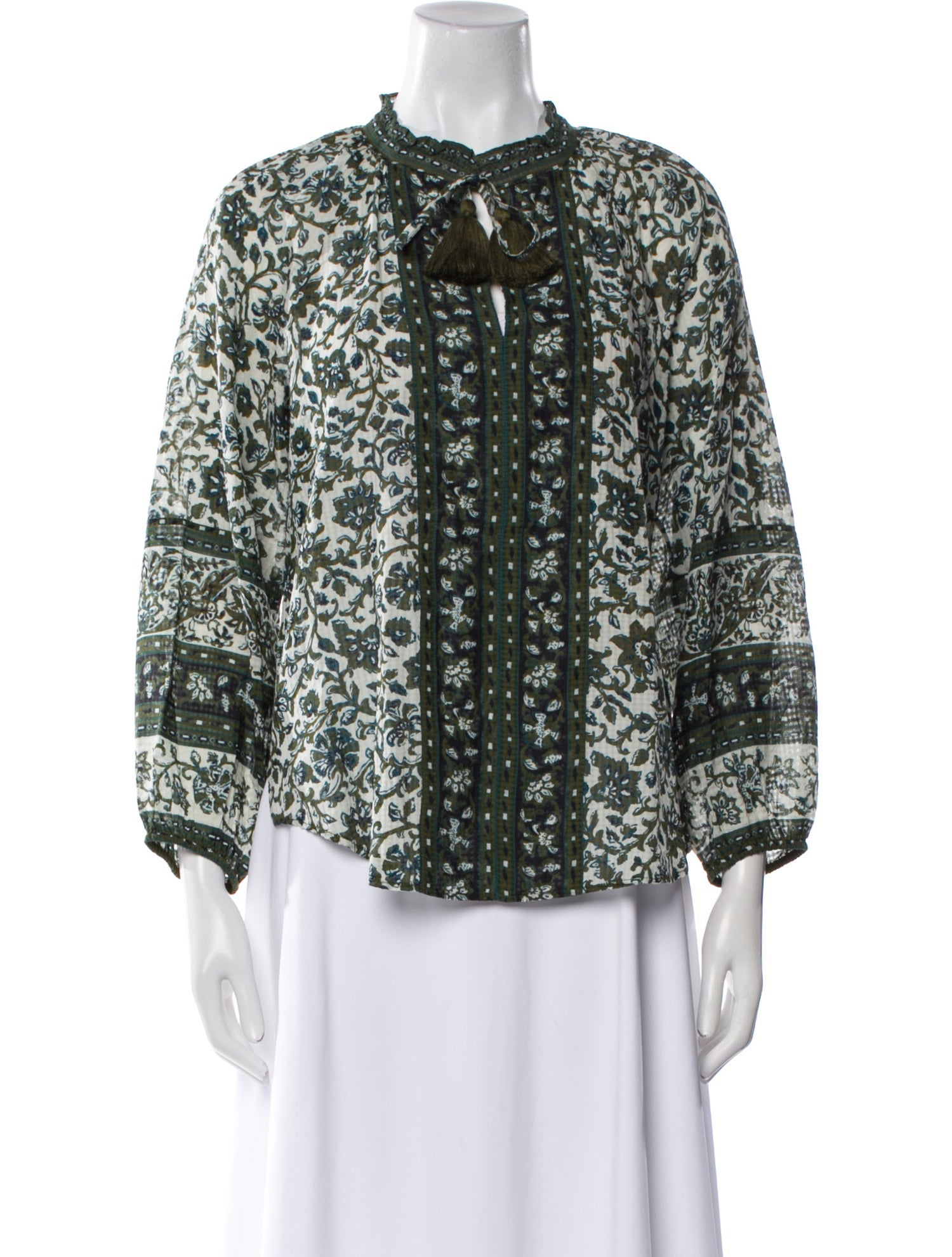 Veronica Beard Floral Print Mock Neck Blouse