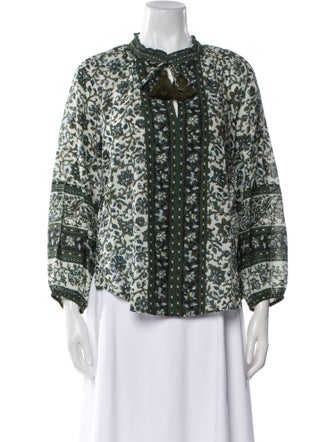 Veronica Beard Floral Print Mock Neck Blouse