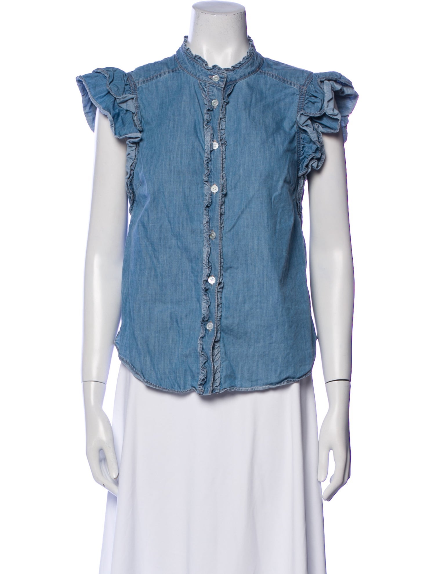 Veronica Beard Mock Neck Short Sleeve Button-Up Top