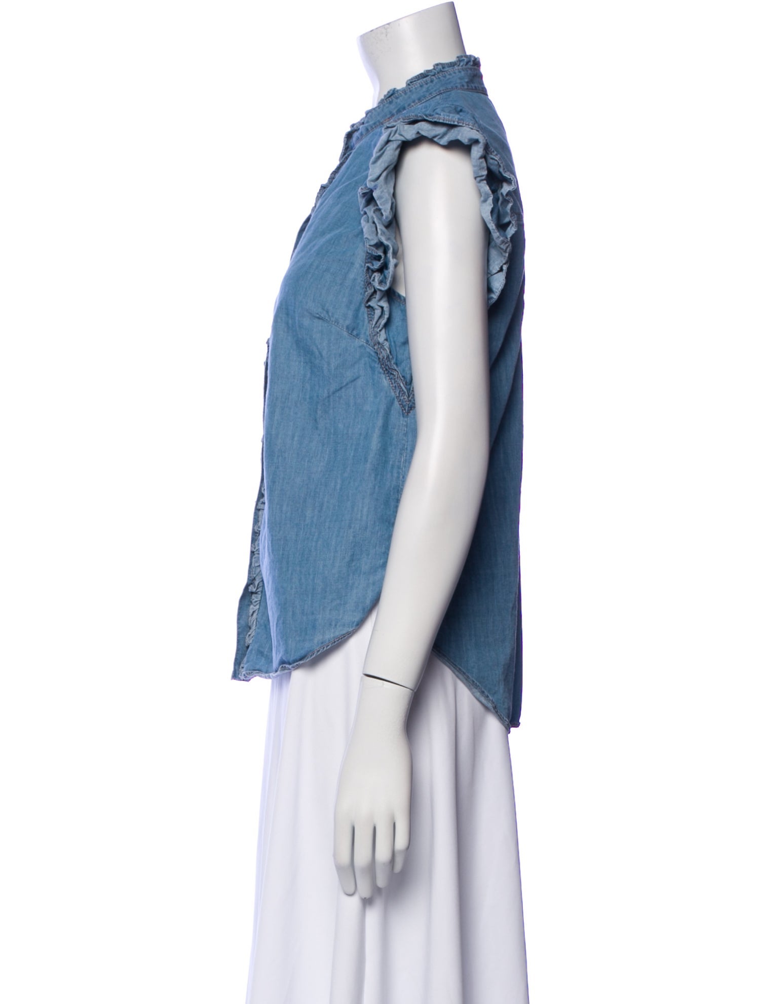 Veronica Beard Mock Neck Short Sleeve Button-Up Top