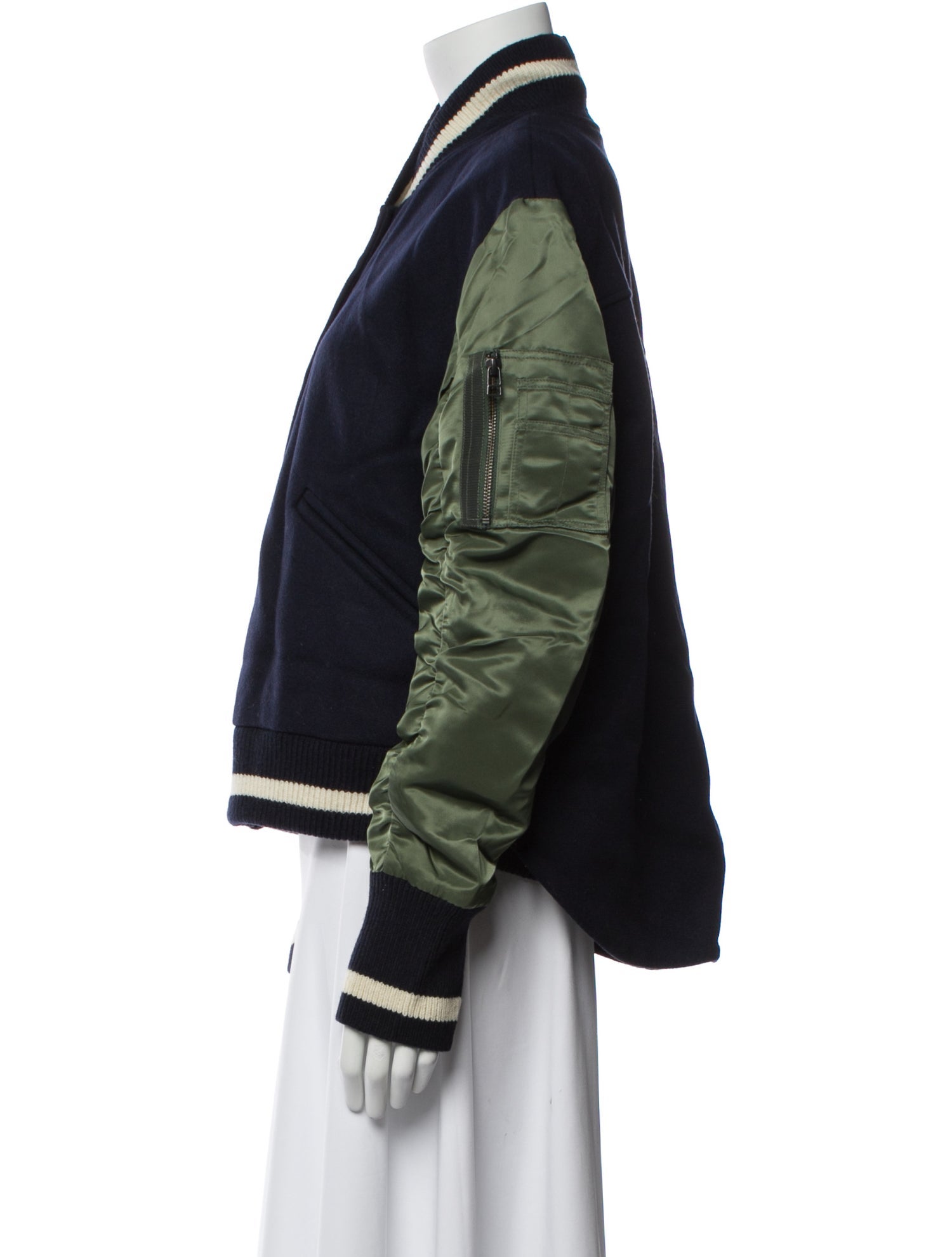 Veronica Beard Virgin Wool Colorblock Pattern Bomber Jacket