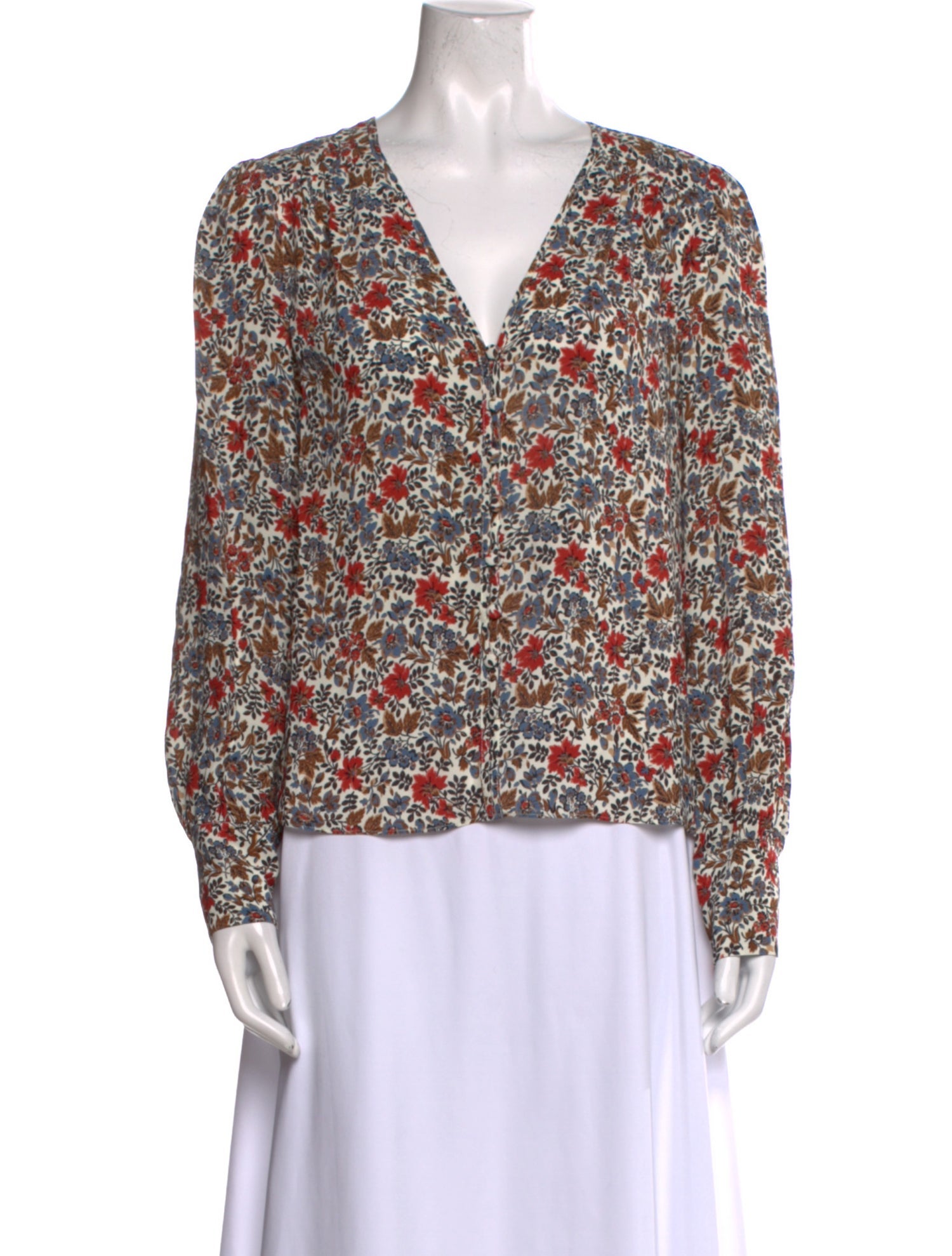 Veronica Beard Floral Print V-Neck Blouse