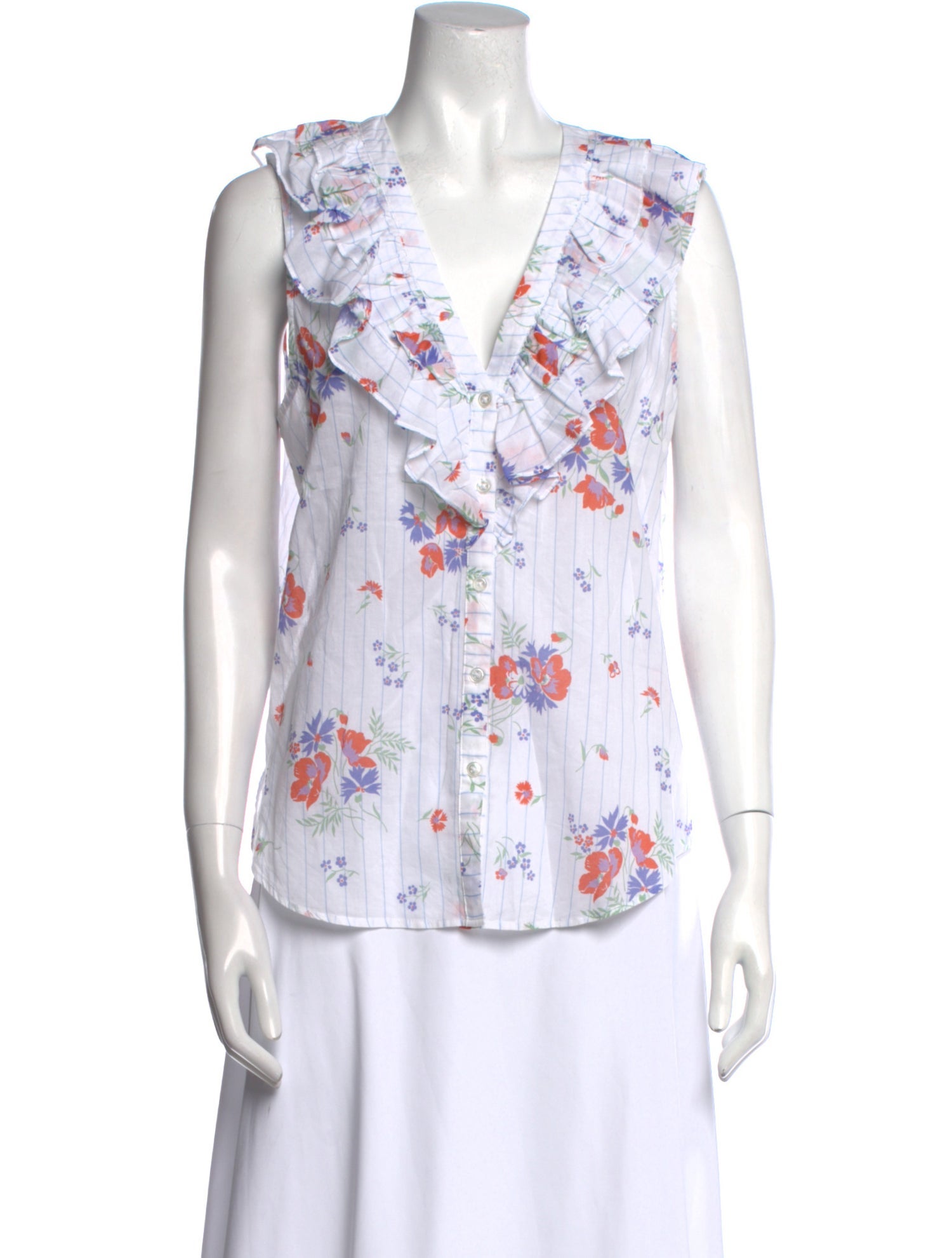 Veronica Beard Floral Print V-Neck Blouse