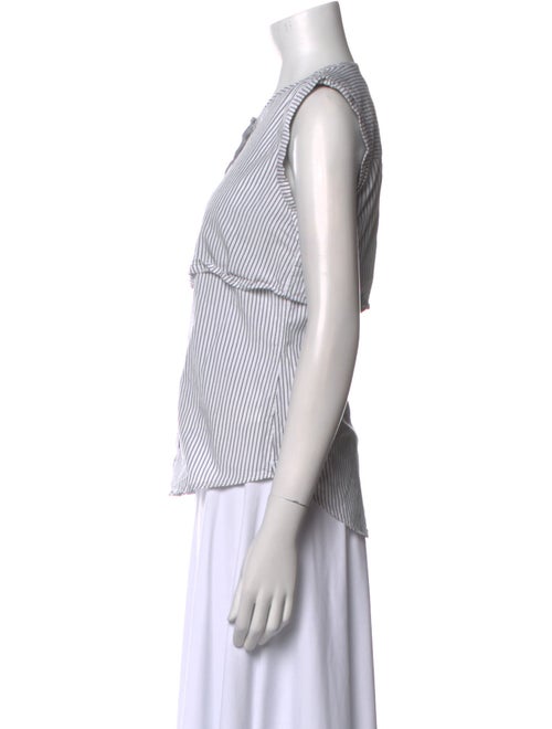 Veronica Beard Striped Crew Neck Button-Up Top