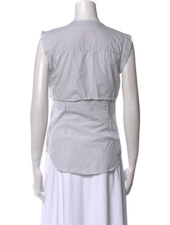 Veronica Beard Striped Crew Neck Button-Up Top